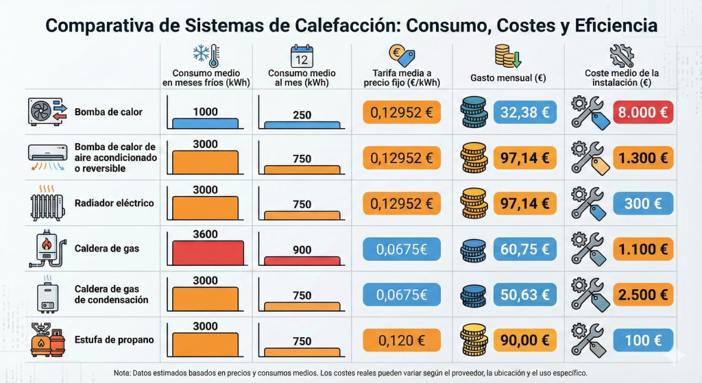 sistemas de calefacción: comparativa de consumo, costes y eficiencia